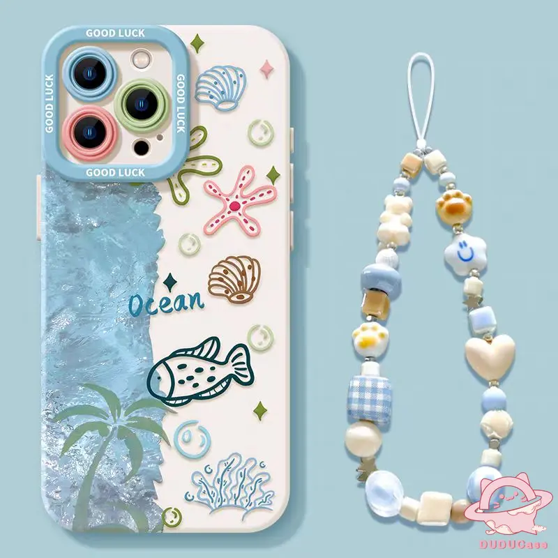 Ốp Vòng Tay Sao Biển Cá Hoạt Hình, Màu Xanh Dương, Dành Cho Oppo A3X, A18, A60, A57, A17, A5, A3 Pro, A15s, A17K, A54s, A5s, A38, A12, A15, A35, A79, A16, A11, A53, A7, A98, A58, A3s, A77, A78, Reno 13F, 12F, A9, A74, A55 4