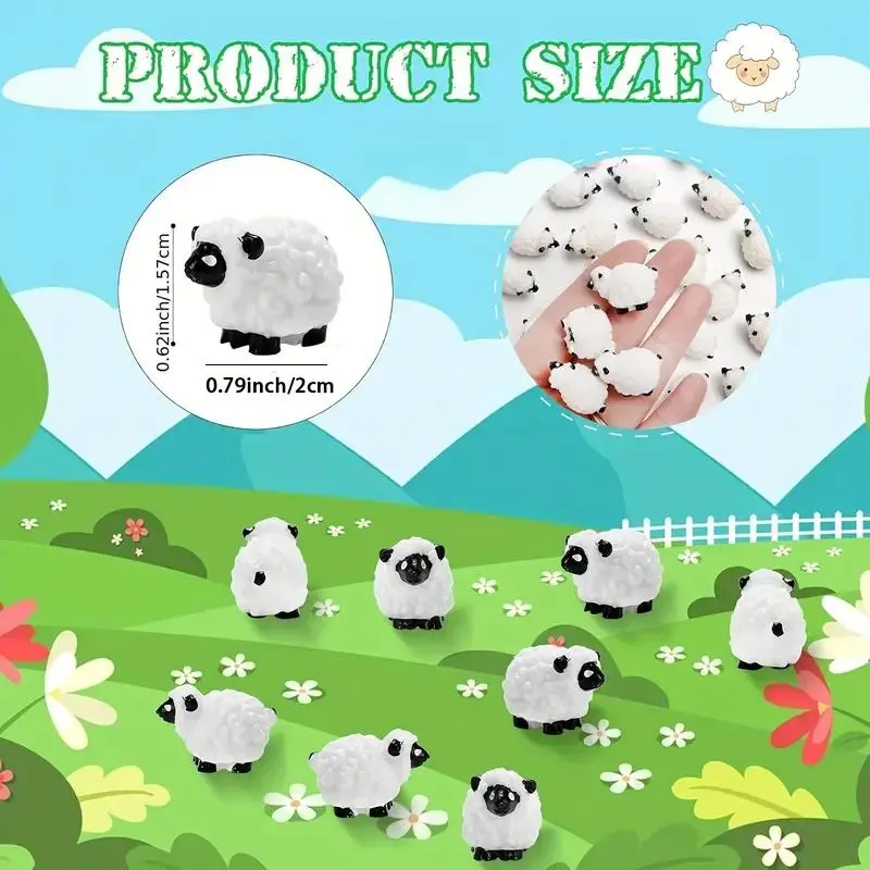Mini Sheep Design Resin Figurines, 10pcs Cute Little Figurines, Fairy Outdoor Moss Ornaments, Landscape Figurines, Garden DIY Ornament Accessories 2