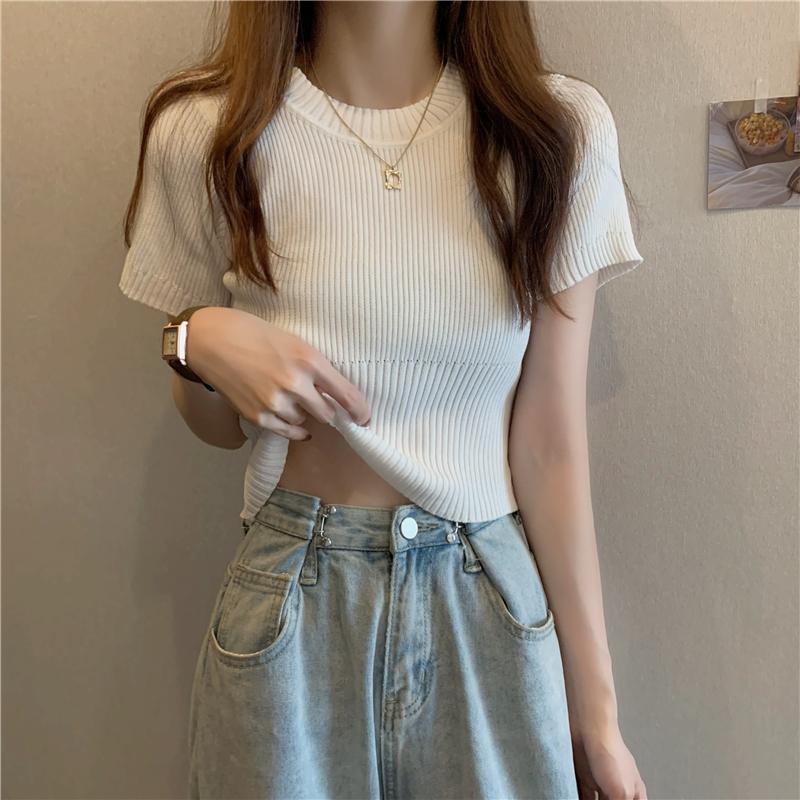Product Introduction of Áo Thun ngắn Tay, Vừa Vặn Đàn Hồi, Phong Cách Pháp, Áo Sơ Mi Nhỏ Áo Mặc Bên Ngoài Kiểu Ngắn Phong Cách Phương Tây Cao Cấp, Áo Cơ Sở 3