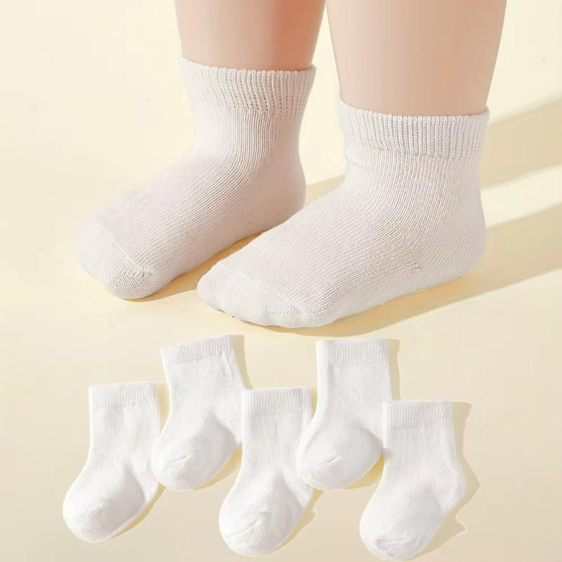 Tất Bông Thời Trang, 5 Đôi / bộ, Màu Trắng, Thích Hợp Cho Trẻ Sơ Sinh Và Trẻ Em, Cho Bé Trai Và Bé Gái Từ 0-2 Tuổi Tất ngắn cho trẻ sơ sinh, thoáng khí, bền, có thể giặt được Voi