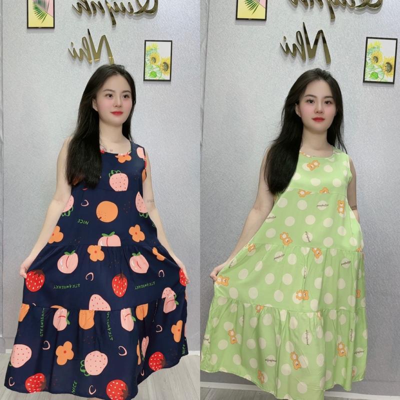 Váy Ngủ Nữ Sát Cánh 3 Tầng Có Túi, Họa Tiết Dễ Thương, Chất Tole Lanh Mềm Mịn Mát, Thấm Hút Mồ Hôi Tôt, Có Size VAY21 Váy Ngủ Dress Women Nhung váy  ngủ