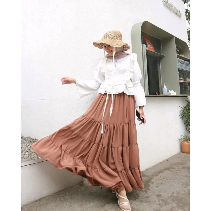 Rok Susun Wanita Korean style  Rok Panjang Crinkle Airflow Dewasa Karet Rempel Tebal Flannel Remaja rok susun korean style 2