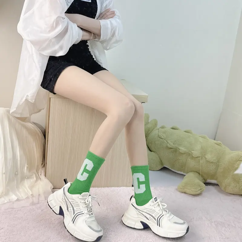 Tất vớ cổ cao chữ C 5 màu tươi sáng phong cách thể thao trẻ trung năng động 4
