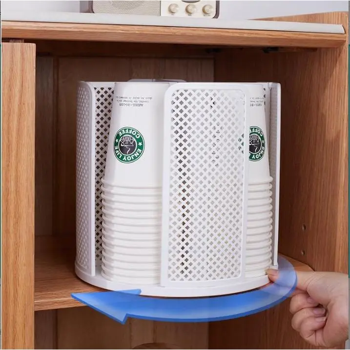 Giá đựng cốc giấy xoay 360° 4 ngăn đựng cốc cà phê dùng một lần và nắp đựng đồ lưu trữ để bàn 6