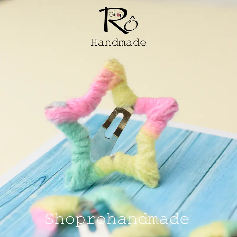 Kẹp tóc hình ngôi sao năm cánh len cute cho bé gái 3cm |Cặp tóc mái bên đẹp |Shop Rô Handmade 2