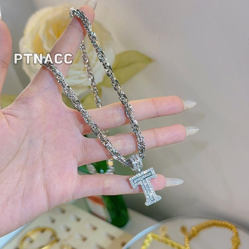 PTNACC Dây chuyền xoắn vuông phối mặt chữ T dành cho nam nữ hợp kim xi. Trang Sức Women Jewelry Vòng Cổ
