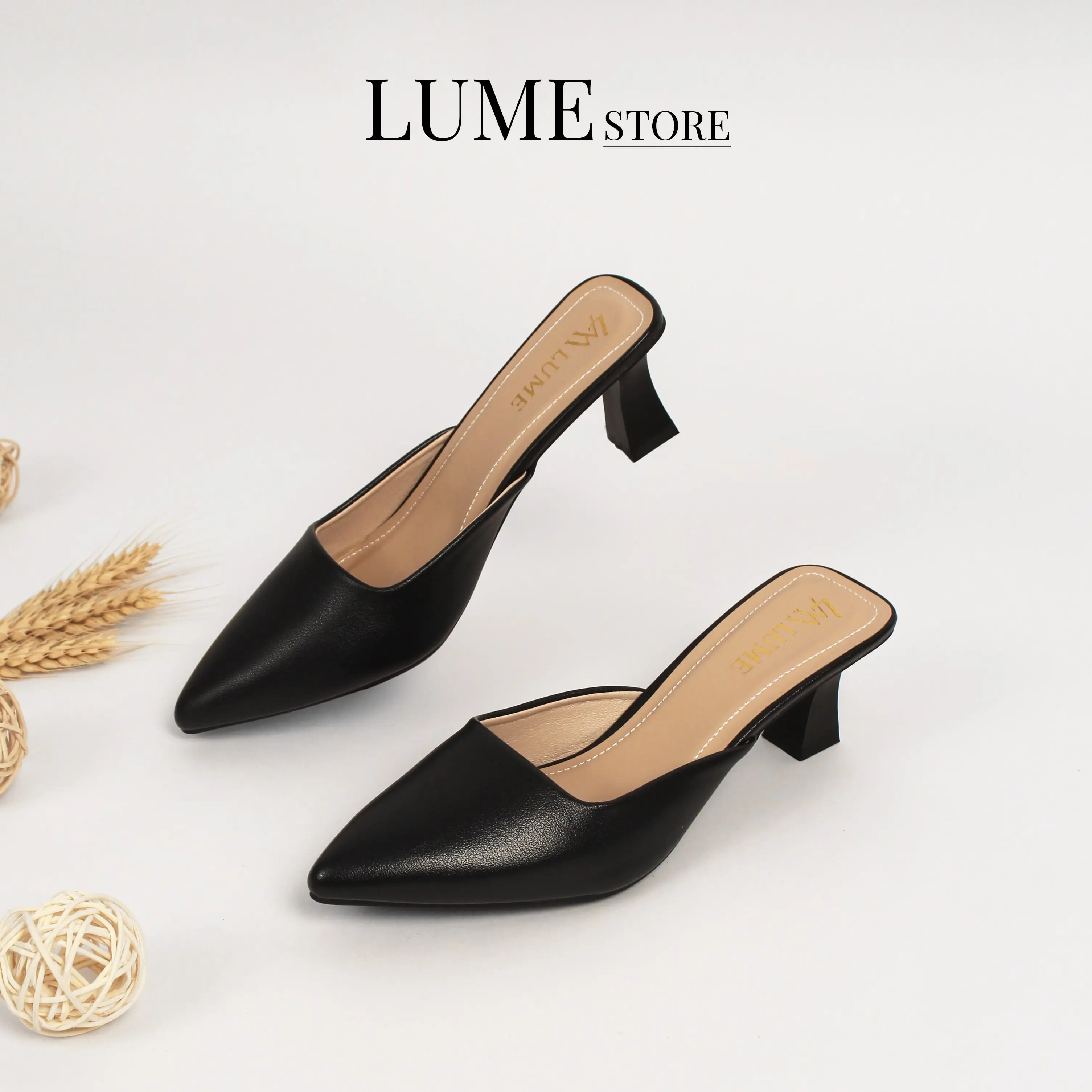 SỤC TRƠN MŨI NHỌN, Chiều cao 3cm và 5cm, Da Pu cao cấp, trống trơn trượt, chuẩn form Shoes DéP Nữ   hởgót  3phân guốc sucthấp