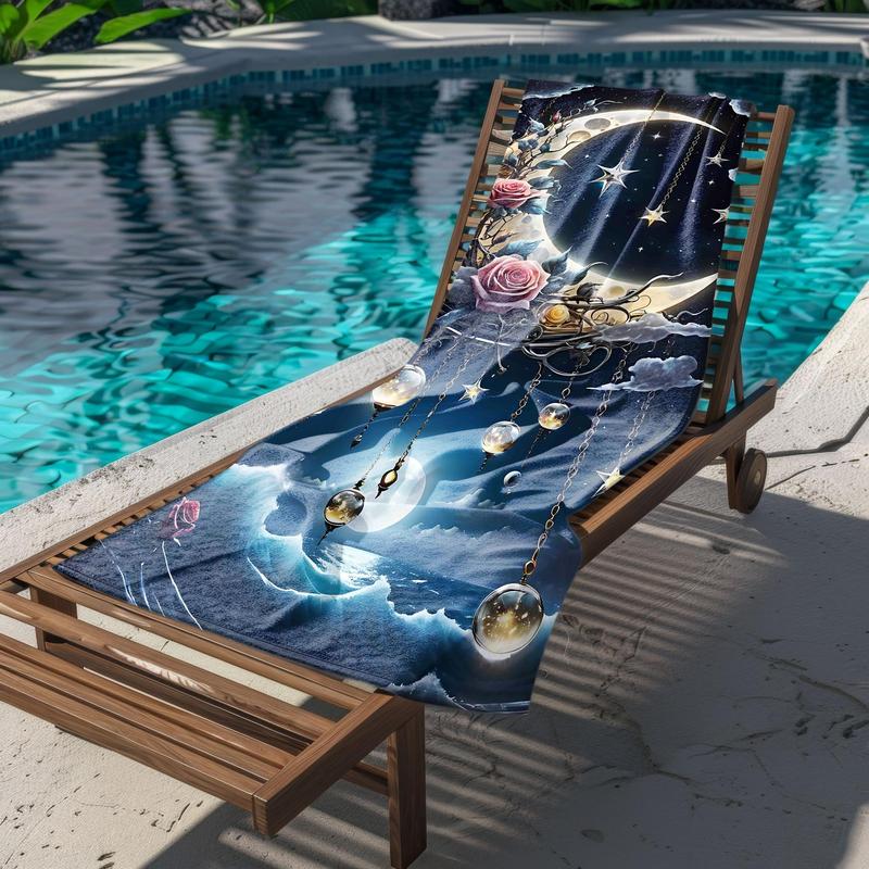 Product Introduction of Moon & Stars Pattern Beach Towel, Soft Absorbent Towel for Beach Swimming, Outdoor Travel, Summer Entertainment, Travel Beach Vacation Towel 3