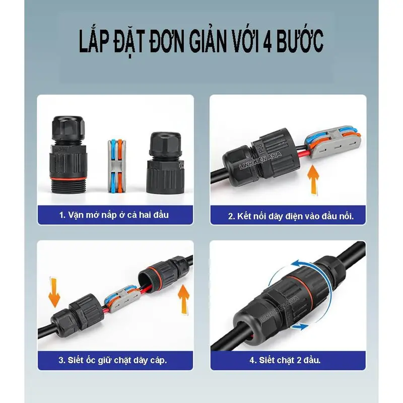 Đầu nối chống nước dây điện 220V, nối dây cáp tròn phi 6-12mm chống nước sử dụng ngoài trời 5