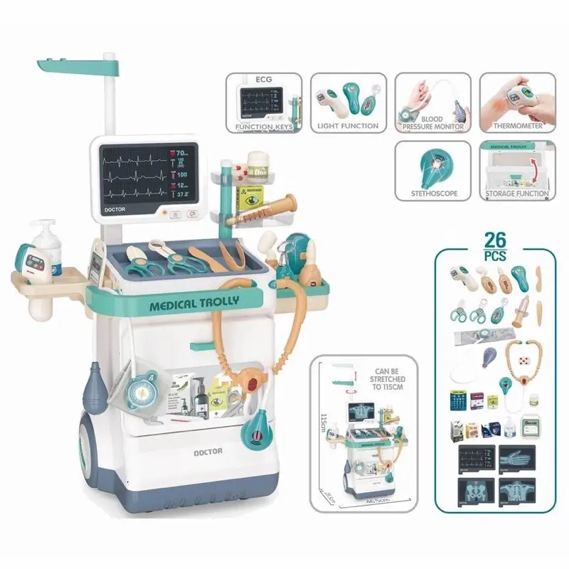 Đồ chơi đóng vai bác sĩ, đồ chơi kệ đẩy khám bệnh di động, đồ chơi bác sĩ phiên bản cao cấp cho bé