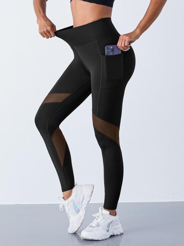 Women's High Waist Sheer Sports Tummy Control Leggings, Summer Outfits 2024 Comfortable Pocket Skinny Pants, High Stretch Seamless Yoga Legging, Ladies Sportswear Clothing 4