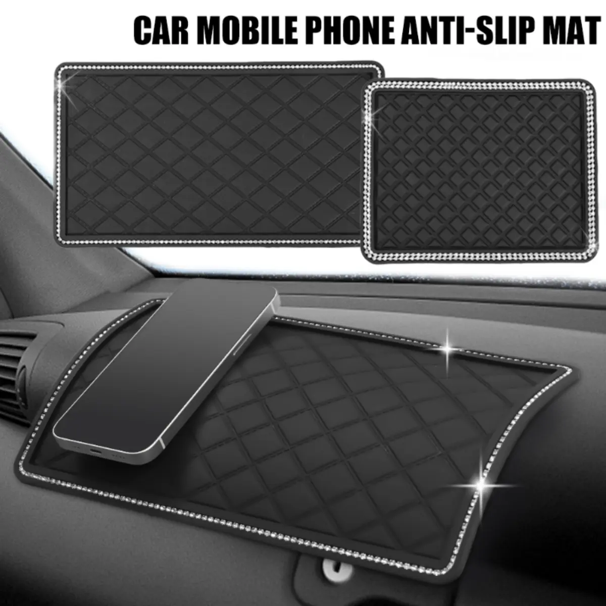 Car Anti-Slip Mat with Rhinestone Bligbling Phone Key Organizers Dashboard Non-slip Pad Car Accessories Interior