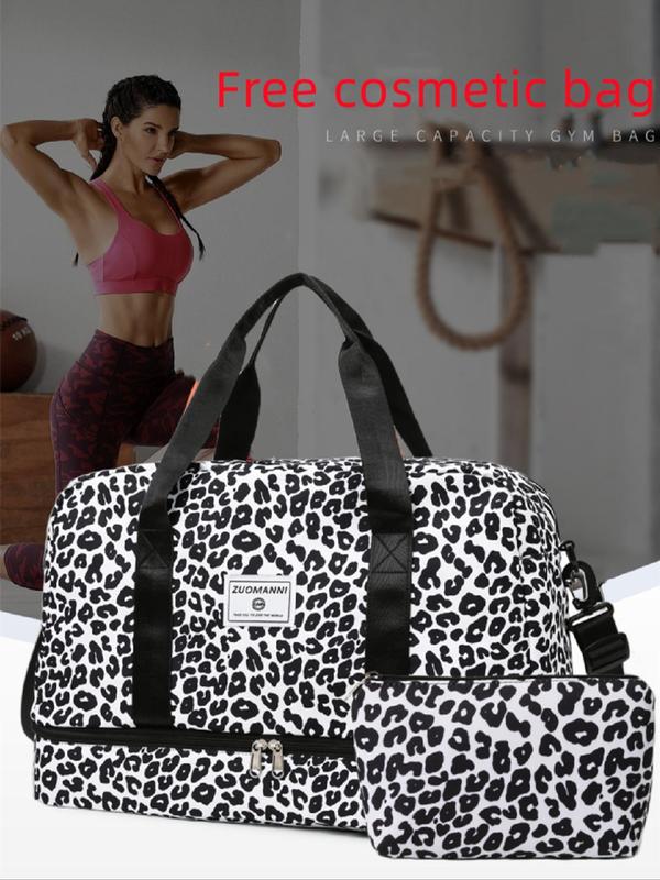 Leopard Pattern Zipper Carrier Travel Bag Set, Fashionable Leopard Print Duffle Bag, Durable Waterproof Travel Bag for Women & Girls 5