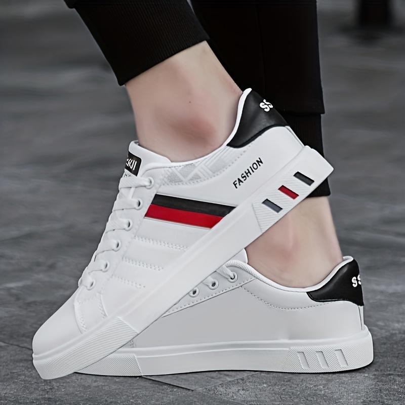 Product Introduction of Comfortable Breathable Men's Lace-up Sneakers, Striped Design Skateboard Shoes with Good Traction 22