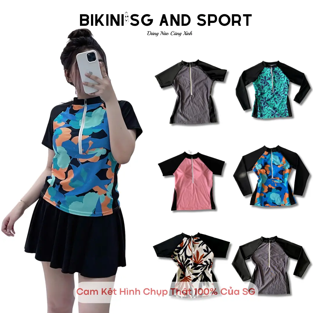 (Form To) Áo bơi nữ big size SG Bikini and Sport BST CC 2025 - Chống nắng, tay ngắn và tay dài