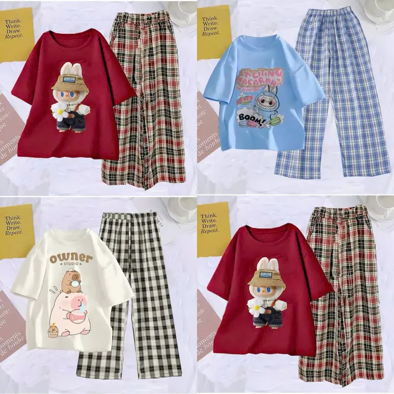 SÉT bộ áo thun quần dài CAPPYBARA LABUBU dành cho bé gái đủ size 9-45 kg chất liệu vải mềm mịn thoáng mát mã 876 3