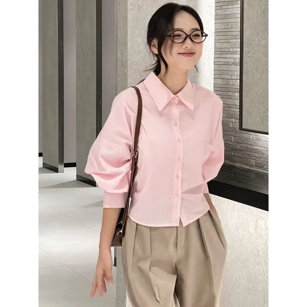 Áo Sơ Mi Nữ Dáng Rộng Kiểu Cánh Dơi, Thắt Eo Tay Phồng Chất Vải Thô Nến Phong Cách Hàn Quốc BLESSING | BigBuy360 - bigbuy360.vn