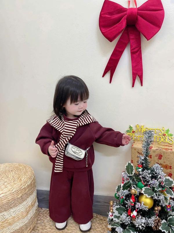  Vivi Baby Set Quần Áo Nỉ 2Da Đỏ Đô kèm khăn kẻ  rời cover hàng QC xịn đẹp cho bé 9-22kg 