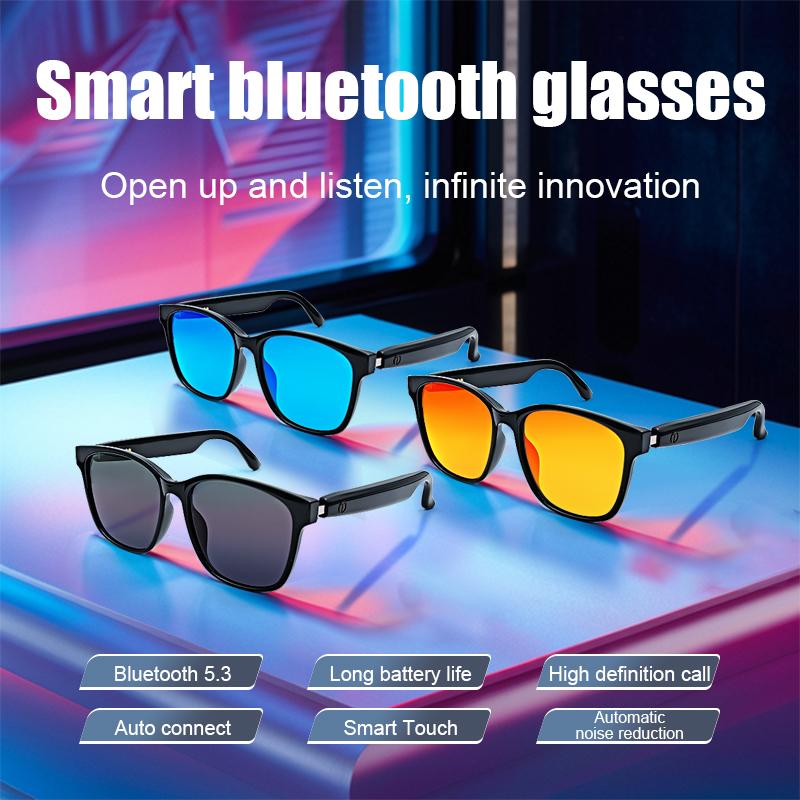 COD Quick Send New GS08 Smart Glasses for Men 2 in 1 UV Protection Portable Polarized Anti-blue Light Black Frame White Lenses Music Sunglasses 0
