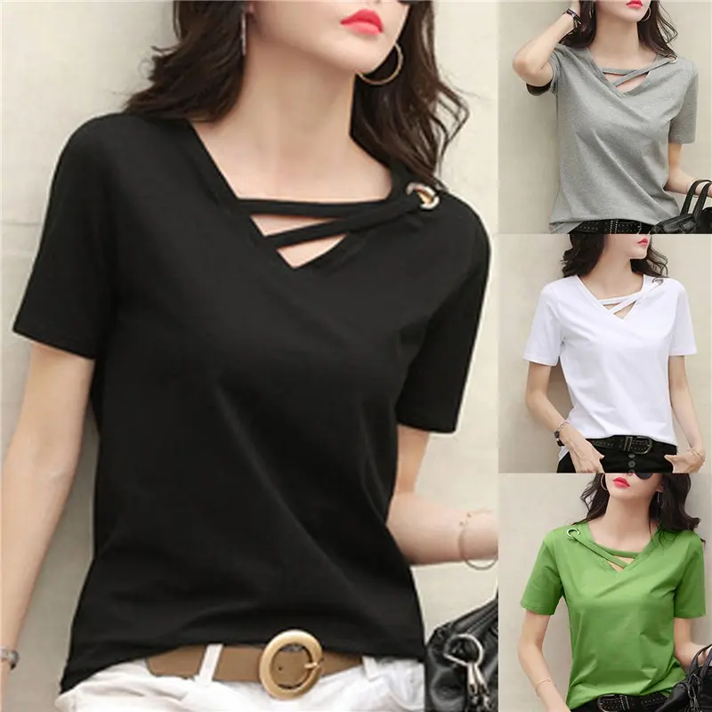 Summer Short Sleeve Women T Shirt V Neck Loose Korean Top Casual Compassionate Fashion T-shirt