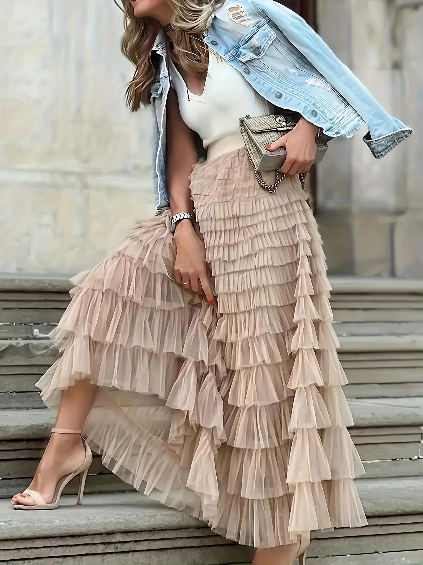 VERY J Riffled Tiered Layers Activewear Skirt with Shorts