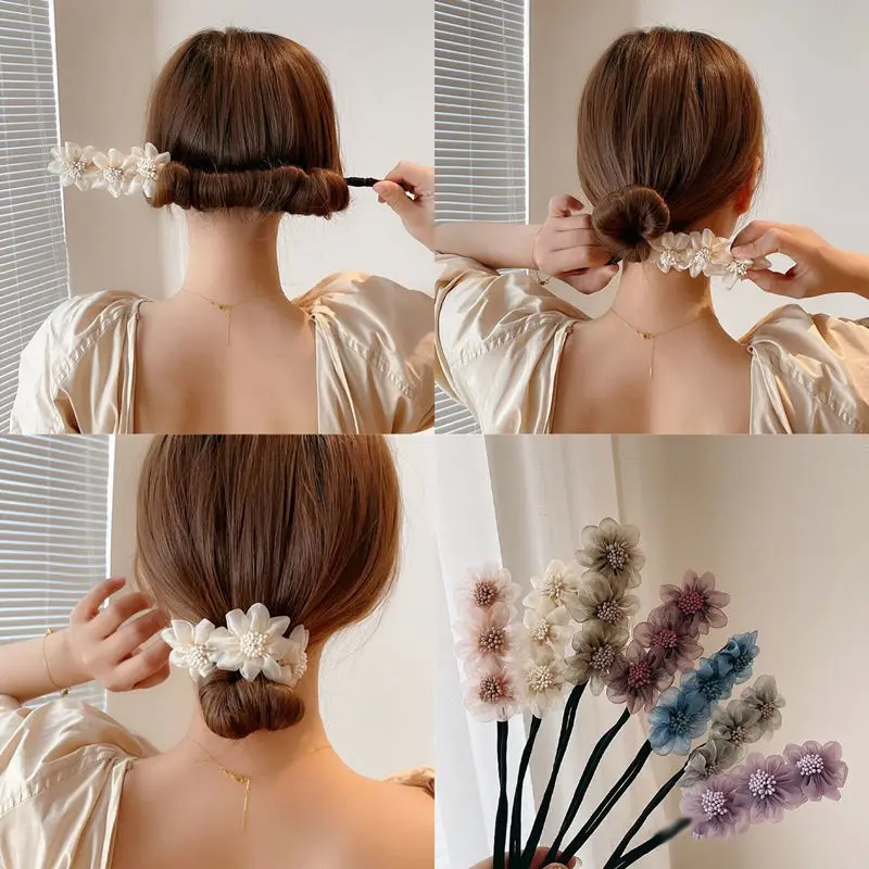 Dụng Cụ Uốn Tóc, Thiết Bị Tóc Cuộn Hoa Ren Cho Nữ, Đầu Bi, Tấm Nụ, Kẹp Tóc Ngọc Trai Cổ Điển Dụng Cụ Làm Tóc Tự Làm Cho Nữ, Đầu Búi Tóc