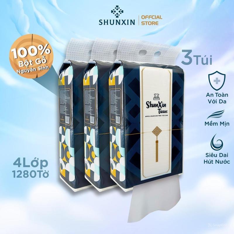 (THAE) Combo 3 Túi Khăn Giấy Ăn rút treo tường cao cấp SHUNXIN 4 lớp 1280 tờ - siêu rẻ siêu mịn, siêu dai Giấy Vệ Sinh giayan