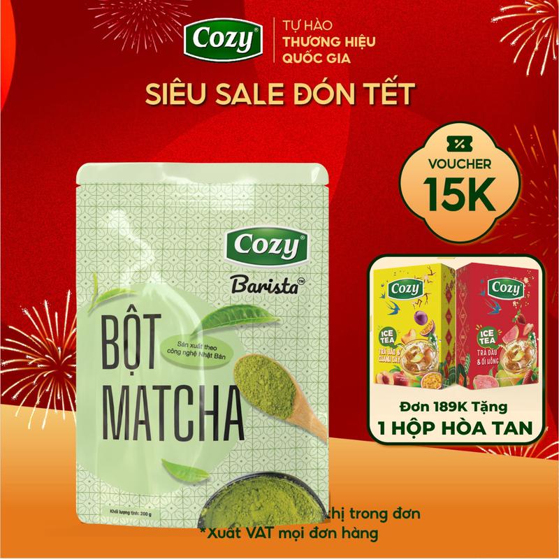   Voucher 15k - Lộc Đón Xuân  Bột Matcha Cozy Barista Bột Trà Xanh Pha Matcha Latte Công Nghệ Nghiền Chậm Không Sinh Nhiệt Nhật Bản 200gr 