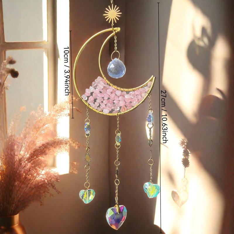 Artificial Crystal Sun Catcher, 1 Set Moon Decor Hanging Ornament, Hanging Decor, Fantasy Hanging Sun Catcher for Home Room Garden Window Wall Decoration, Pink Stuff, Sparkleshomeware, Windchimes 3