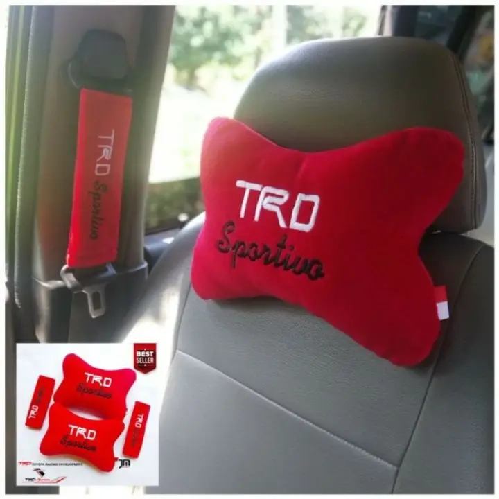 Bantal Headrest Mobil 3in1 Motif Tulisan Bordir TRD Sportivo Racing 3 in 1 Head Rest Car Seat Pillow Leher Warna Hitam Terlaris / Bantal Sandaran Kepala 2in1 TRD Anti Capek 3