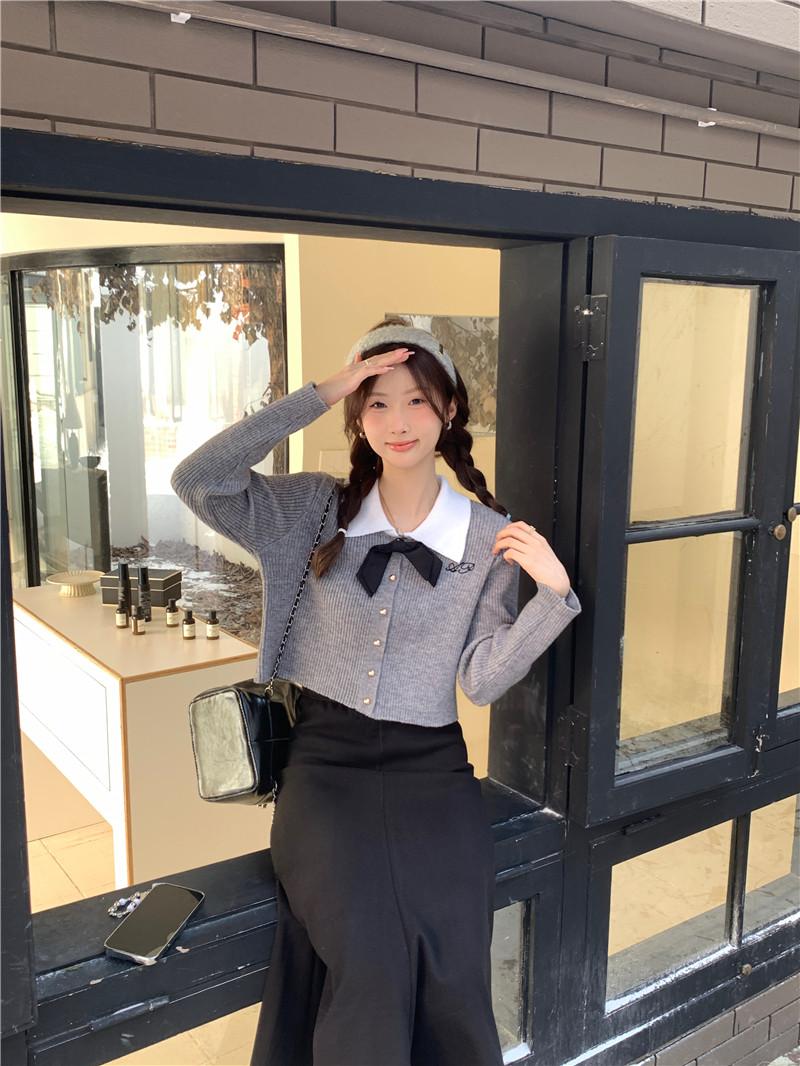 Product Introduction of Áo Cardigan Dệt Kim, Hàng Mới Về Mùa Thu, Dành Cho Nữ, Cổ Áo Màu Tương Phản, Có Nơ, Chiều Dài Ngắn, Thiết Kế Thời Trang 11