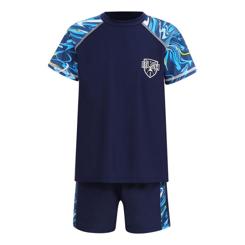 Sholeno Kids Boys 2 Piece Swimsuit Short Sleeve Rash Guard Shirt with Shorts Bathing Set UPF 50+ Swimwear 0