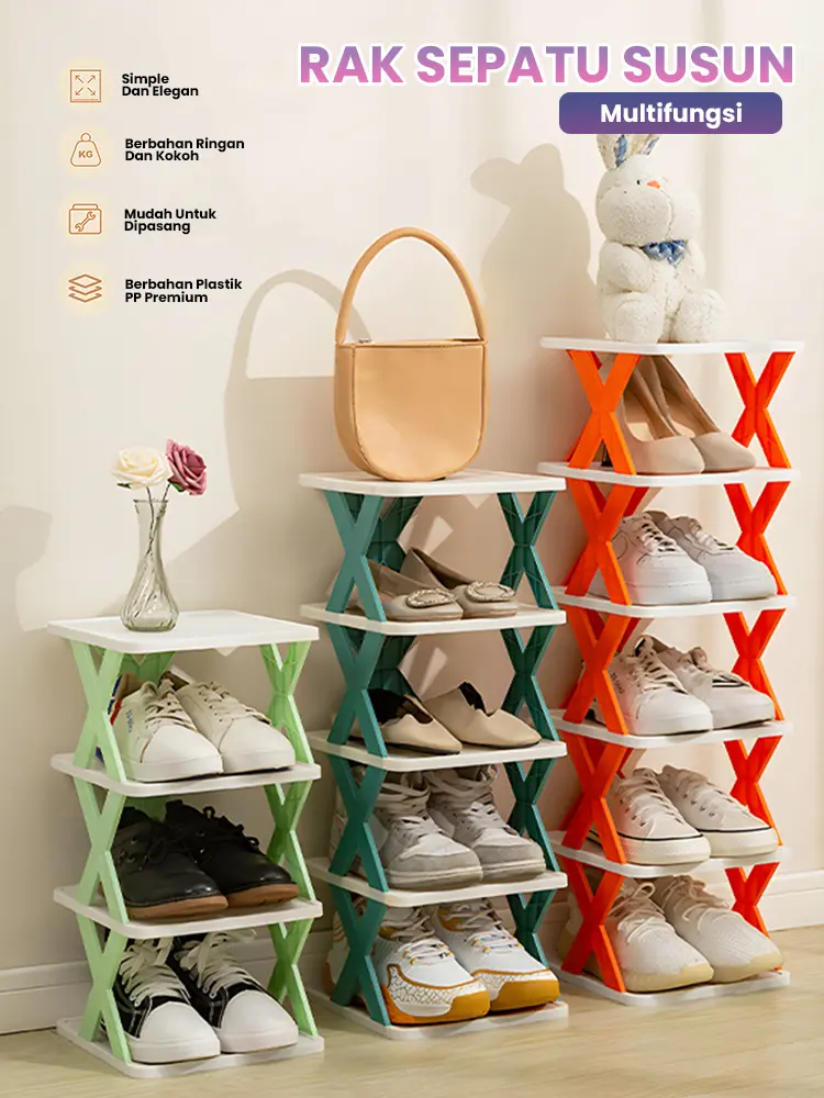 Rak sepatu multifungsi lemari sepatu multi-lapis kombinasi DIY