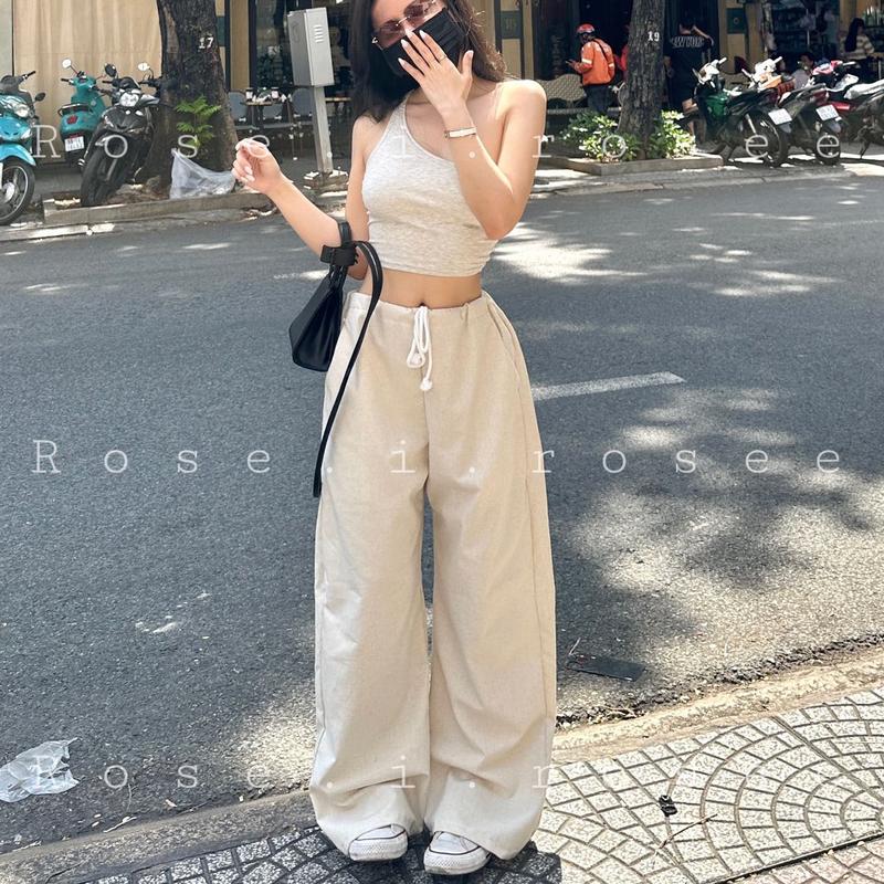 Quần dài vải linen lưng rút freesize ( trắng có lót ngắn bên trong )