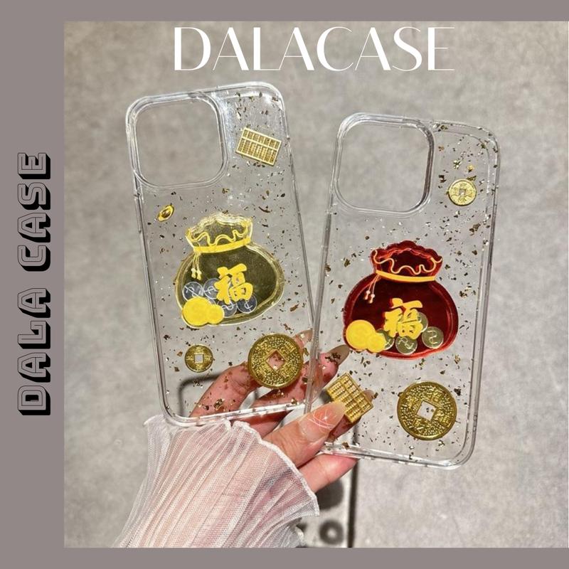 [Ốp Tết] Ốp Lưng Trong Nhũ Vàng Túi Tài Phú Đỏ Vàng