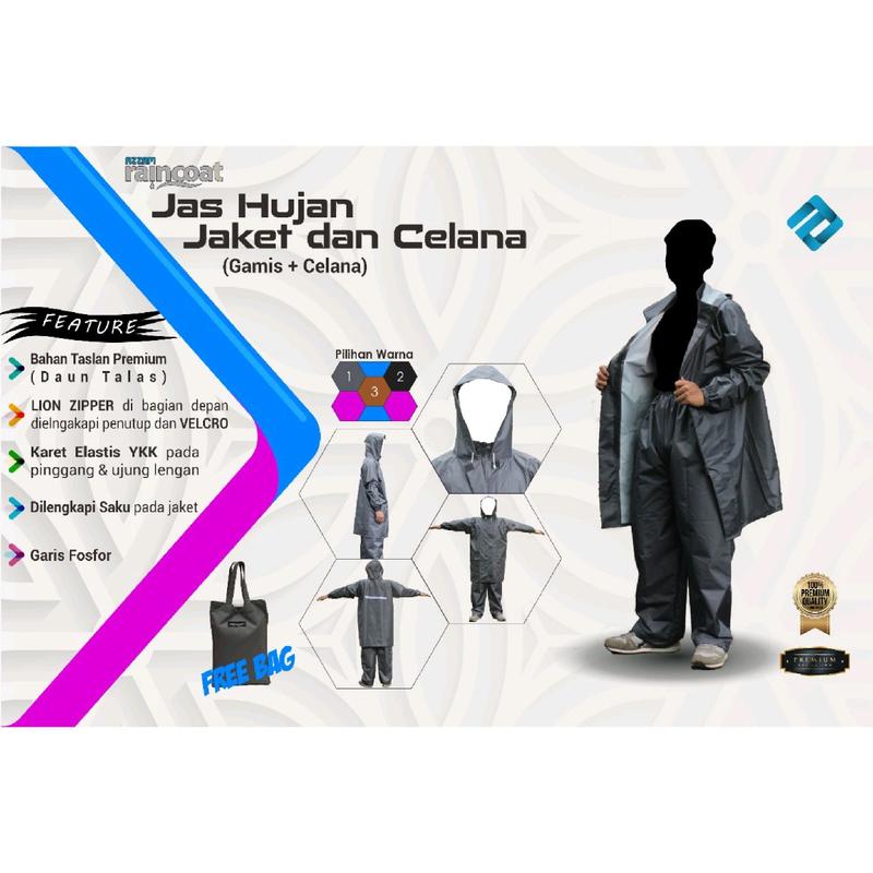 Jas hujan gamis celana / setelan celana bahan taslan balon daun talas import Korea brand Azzam Raincoat 1