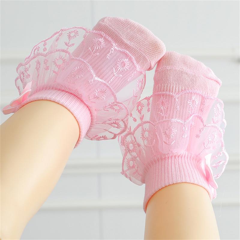 Tất Ren Xếp Ly Cho Em Bé Gái, Siêu Mềm, Tất Dài Đến Mắt Cá Chân Cho Trẻ Sơ Sinh, Tất Váy Công Chúa, Có Nơ Cotton Cho Bé 4