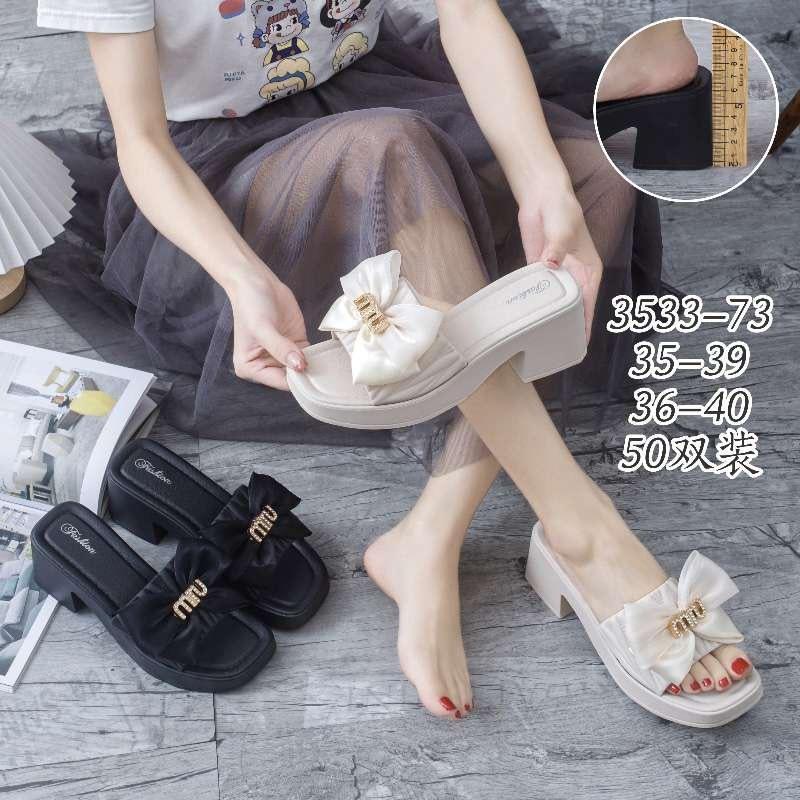 Dép lê gót vuông cao gót quai ngang ĐÍNH NƠ MSPNO-3533