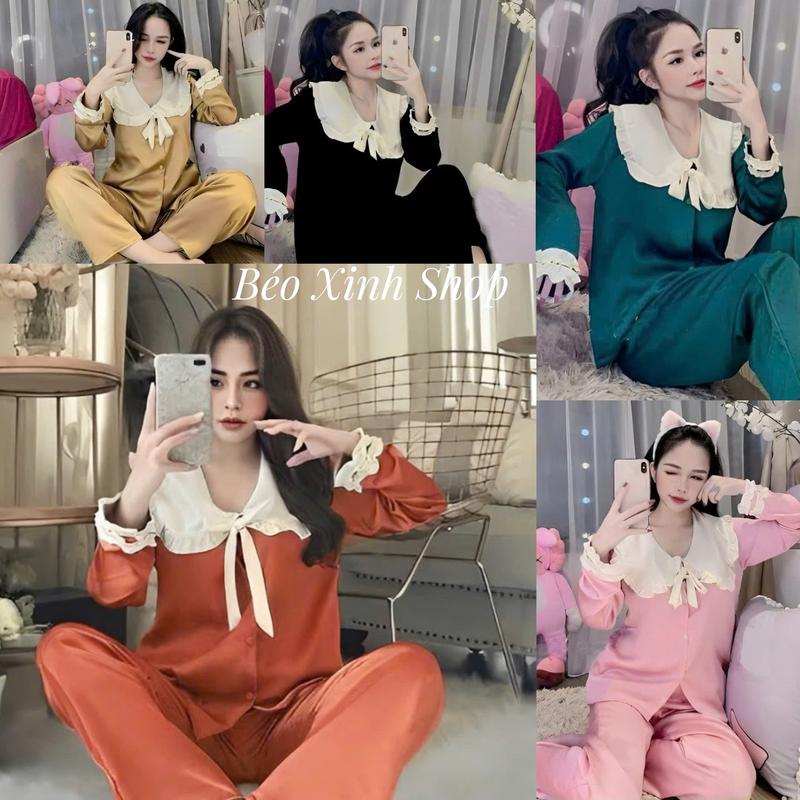 Đồ Bộ - Đồ Ngủ Tay Dài Vải Latin Phối Cao Cấp Pijama Bigsize 50-100Kg Bộ Ngủ Nữ Béo Xinh Shop - A.5616