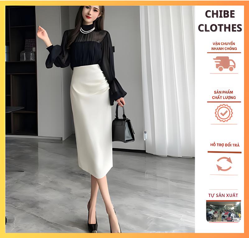 CHIBECLOTHES Chân Váy Bút Chì Gấp Ly Eo Váy Công Sở Mặc Đi Làm 2 Lớp Sang Trọng Mã:178 Nữ Voi