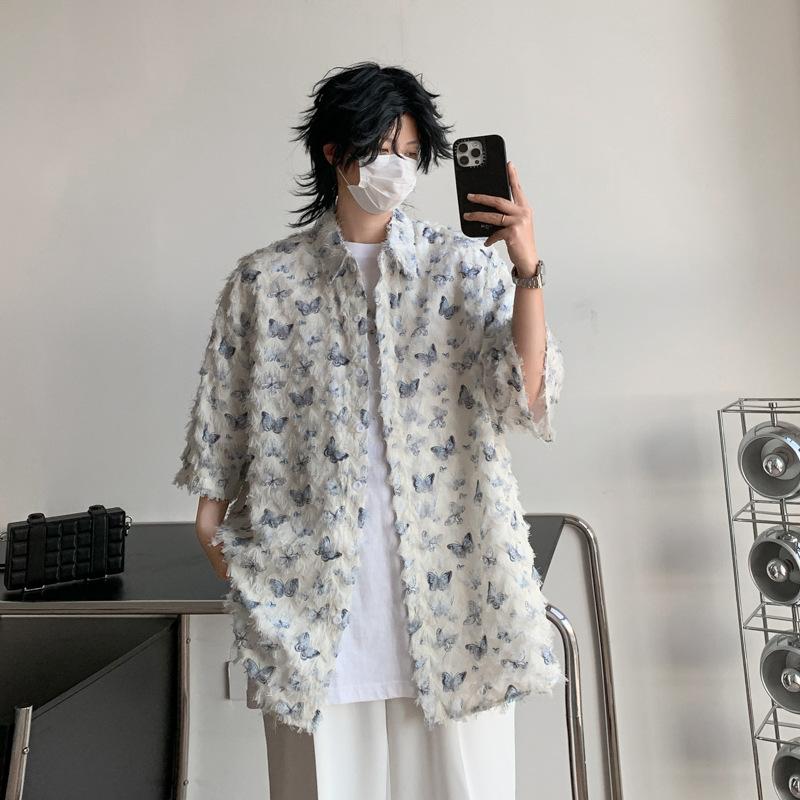 Product Introduction of Summer Design Butterfly Three-Dimensional Tassel Shirt Short Sleeve Men's Niche Vintage Shirt Coat Fashion Brand Couple's Tops 16