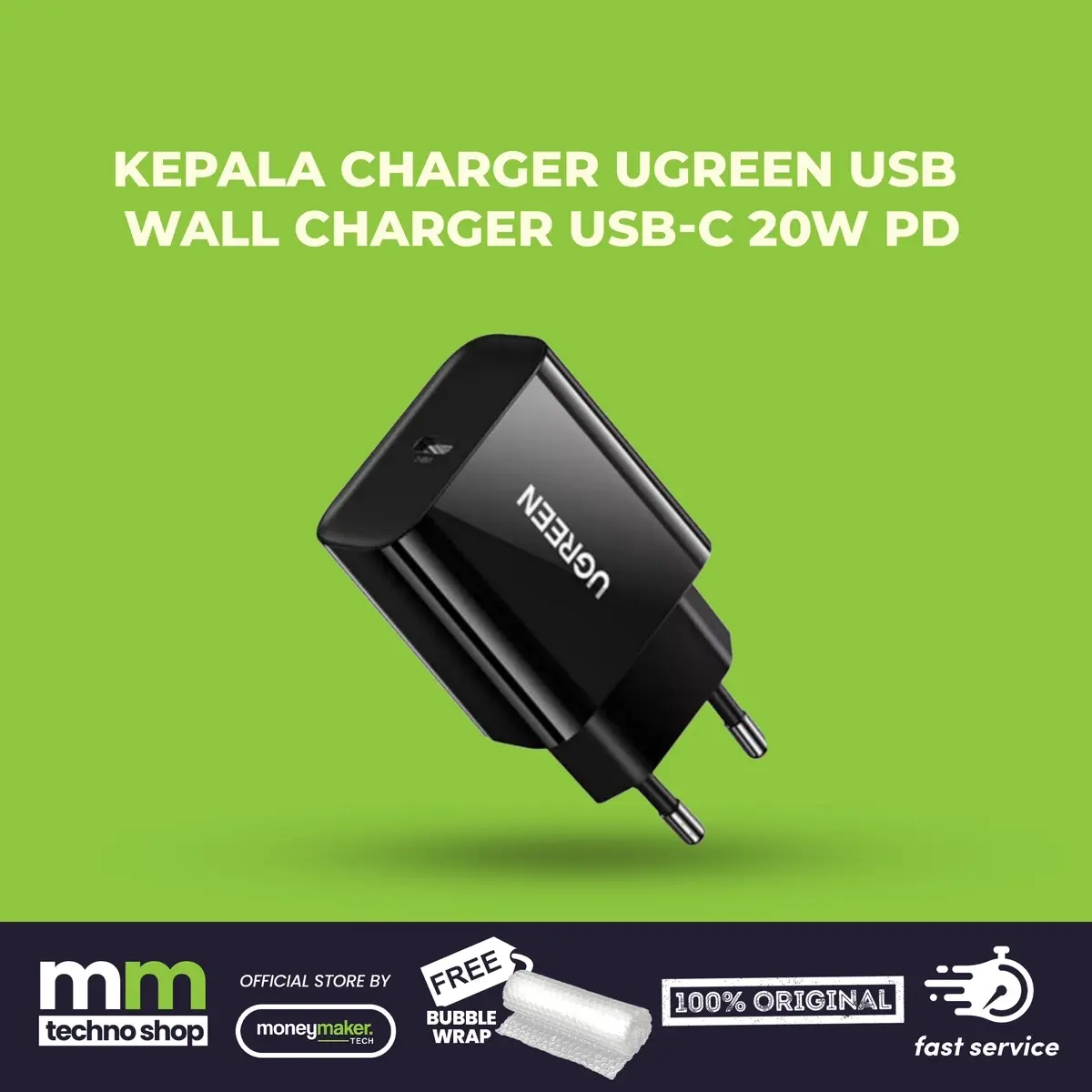[ADP002B/W]Ugreen Wall Charger Kepala Adaptor iPhone 20W UGREEN USB Type C PD 4.0 QC Adapter