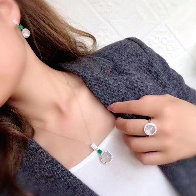 Product Introduction of Elegant Fashion Natural zircon Stud Earrings Ring Pendant Necklace Fashion accessories Set High Ice Perfect zircon Three-Piece Set Anniversary Auspicious Birthday 21