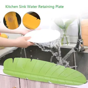 MJ88 Papan Penghalang Cipratan Air Bahan Silikon Untuk Wastafel Dapur /Kitchen Sink Water Splash Board Guard Leaf Style Oil -Proof Splashproof /Sink Splash Guard /Strip Penahan Wastafel Anti Cipratan Air Bentuk Daun Pisang Dengan Suction