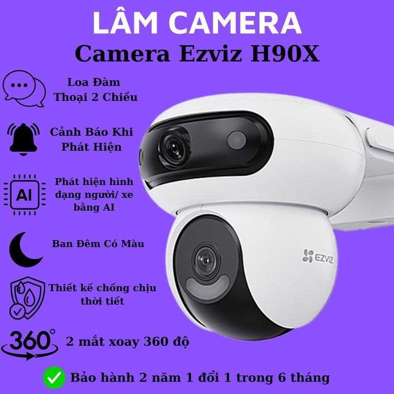  Camera wifi ngoài trời Ezviz H90 độ phân giải 8MP  2 mắt xoay 360 độ  đàm thoại 2 chiều  có màu ban đêm  chống nước  chụp ảnh báo động về máy tại LÂM CAMERA 
