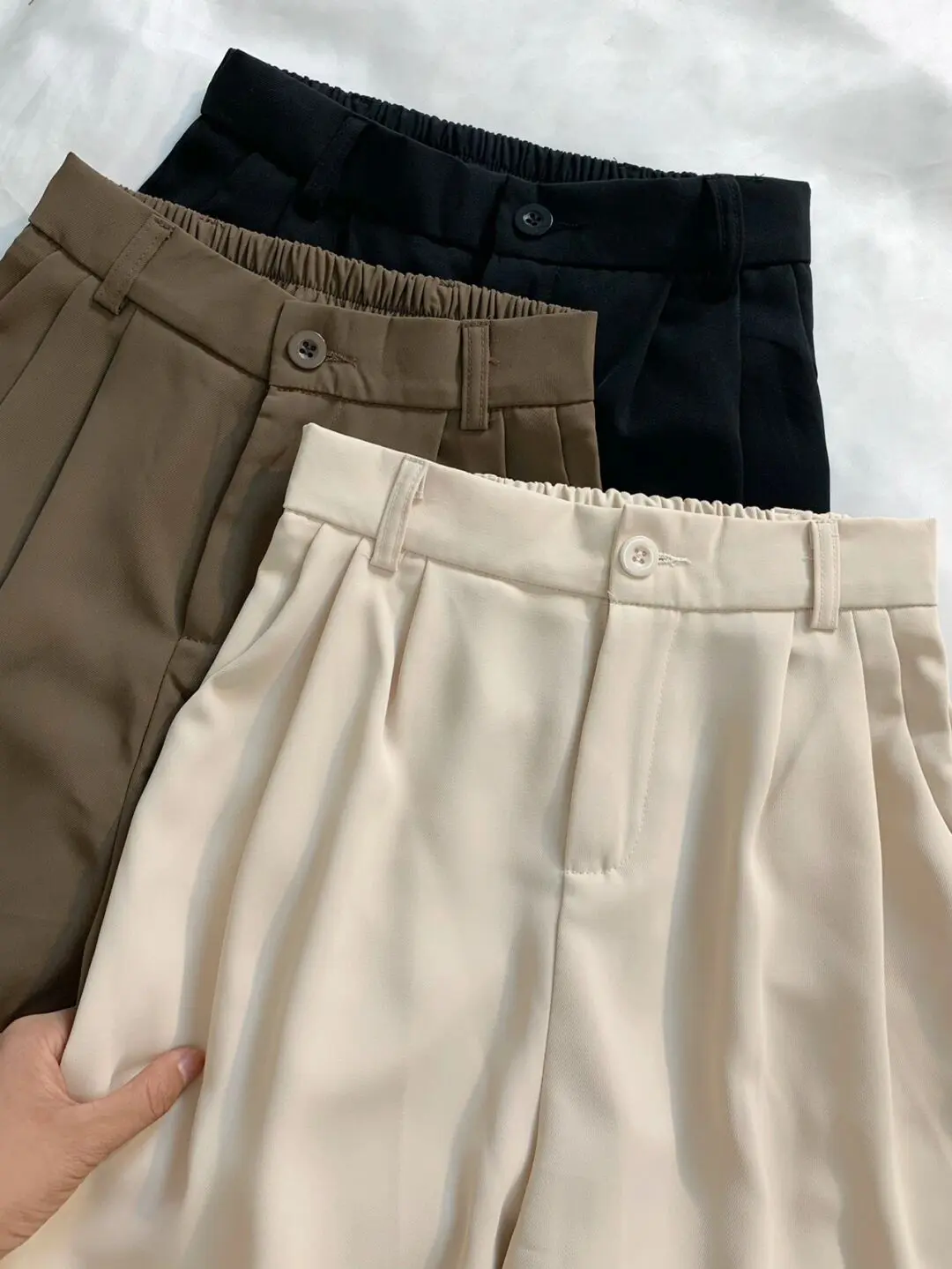 Celana Panjang Karet Hitam Wanita Korea Style High Waist Celana Kulot Terbaru Pants Loose polyester straight Linen Dewasa Casual