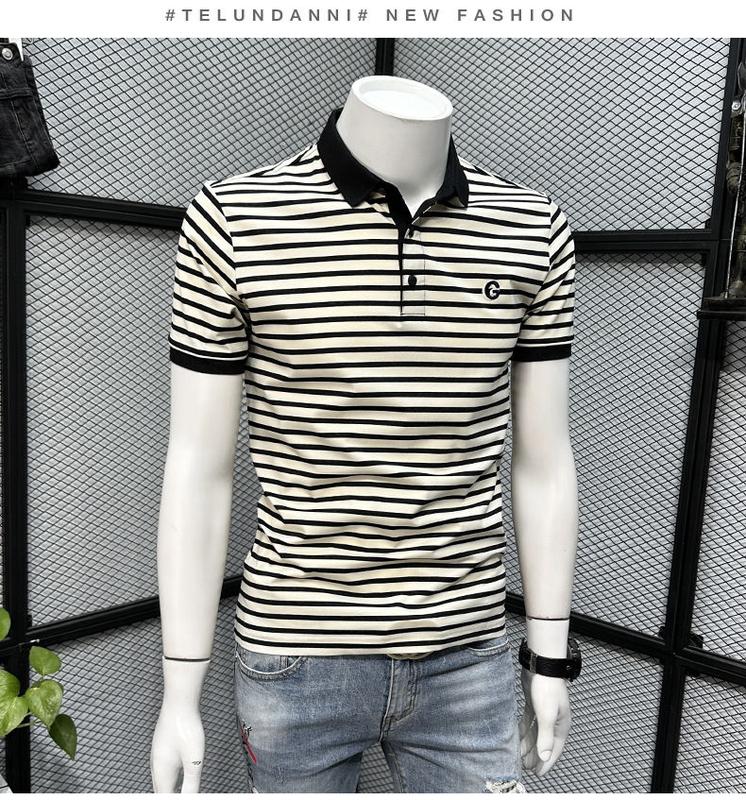 Product Introduction of Áo Polo Thêu, Dành Cho Nam Giới, Thương Hiệu Thời Trang Mùa Hè, Áo Thun Sọc, Thời Trang Cao Cấp Thường Ngày Có Ve Áo, Dáng Ôm, Dễ Phối Đồ, Áo Thun ngắn Tay Cộc Tay 9