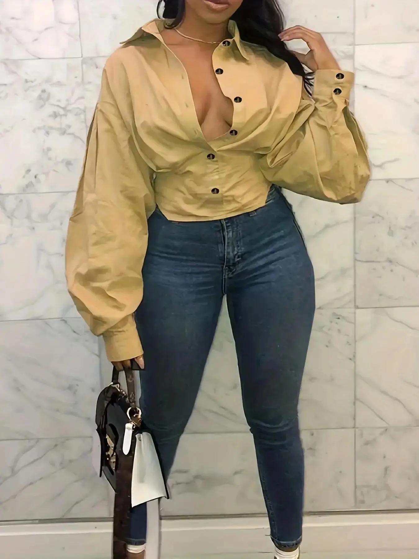 【Plus Size】 Solid Button Front Drop Shoulder Shirt, Casual Long Sleeve Collared Top for Spring & Fall, Women's Clothes for Daily Wear