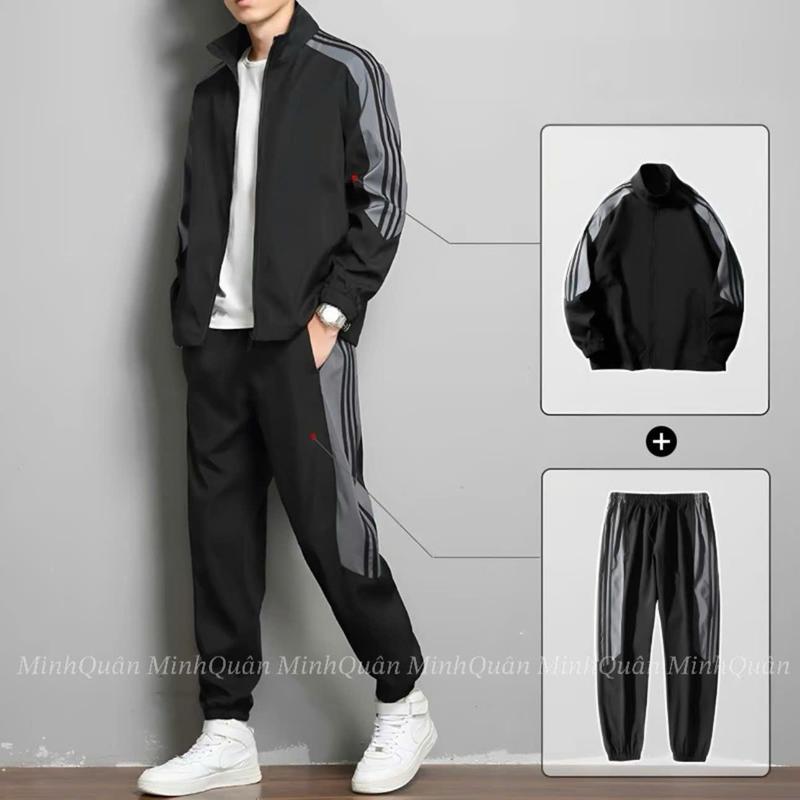 Bộ quần áo thể thao nam nữ 2 lớp vải gió tráng bạc cản gió,kháng nước,chống tia UV,phối màu trẻ trung,năng động-XMMQ