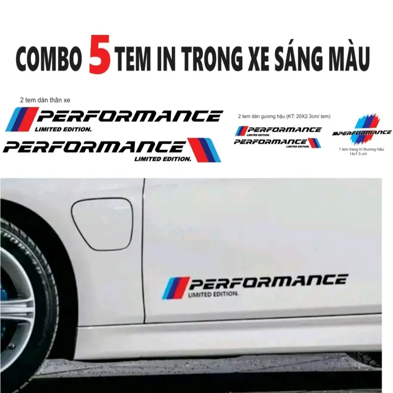Bộ Combo 5 tem performance dán cánh cửa xe và gương chiếu hậu ô tô... decal ô tô ngoài trời, kháng nước, không ố vàng Nhãn Dán 0
